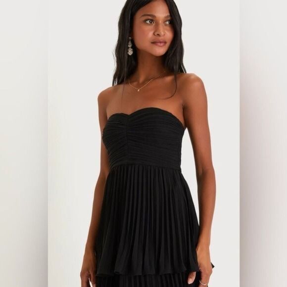 Lulus Seriously Sensational Black Strapless Tiered Maxi Dress Size Medium NEW - Picture 6 of 12